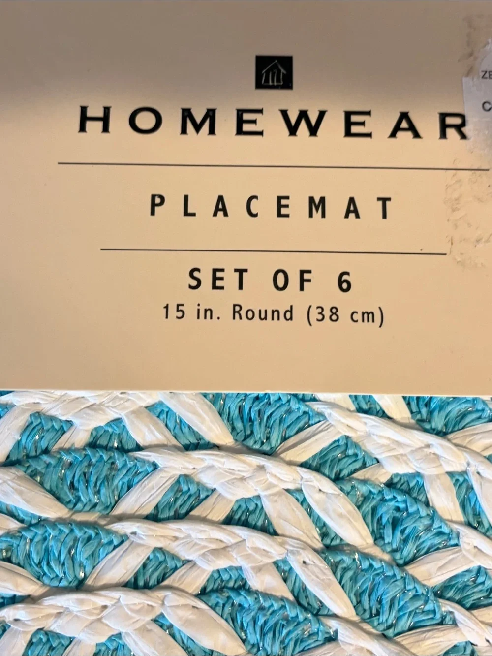 Homewear Woven Round Placemats Set of 6 Teal Blue White 15